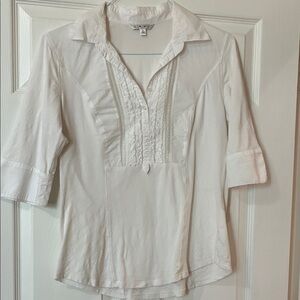 CAbi Cream Blouse with Ruffle Detail